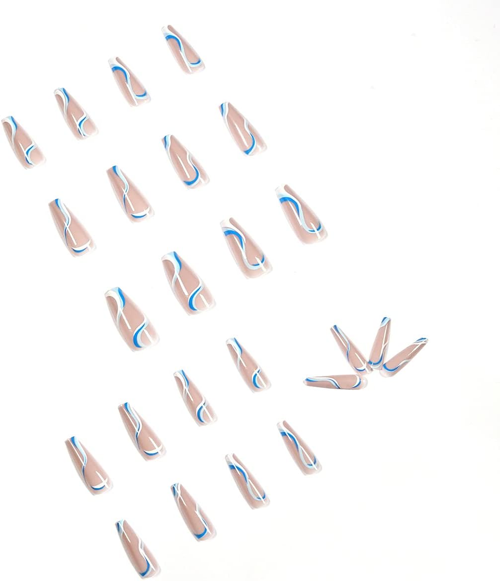 Babalal long coffin press on nails 24 pieces set