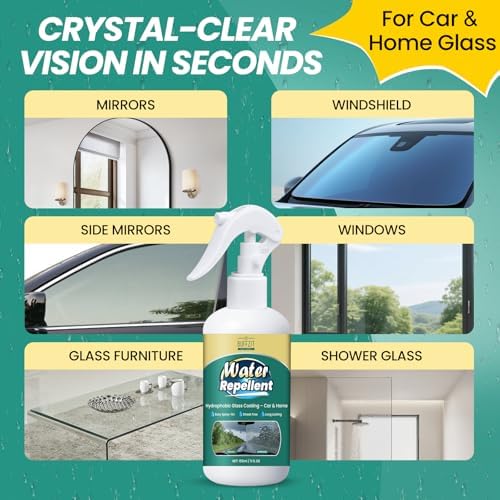 BUFFZIT waterproof glass protection spray applied to a bathroom glass shower door reducing water spots