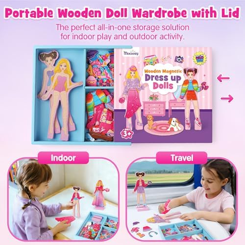 Complete layout of the Mocoosy authentic USA imported pretend play set with all sixty one fashion pieces revealed