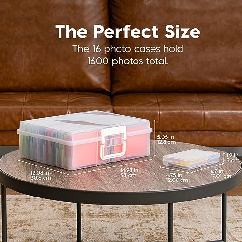 Transparent photo organizer box with handle