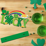 Authentic premium green Saint Patricks Day wooden holiday decor side perspective view