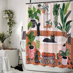 Fowocu bohemian black cats bathroom curtain draped elegantly over a standard size tub setup