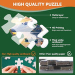 Close-up view of premium thick interlocking cardboard puzzle pieces showing snug fit