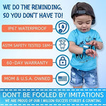 Toddler potty reminder watch in blue featuring flashing lights and pre set timer buttons