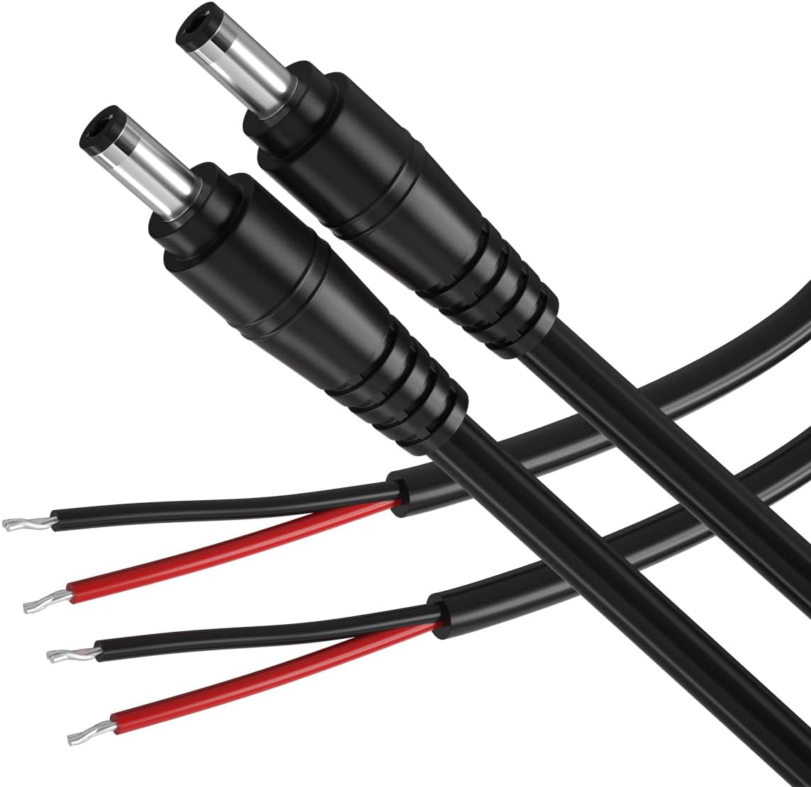 Siocen direct current plug connector pigtail cable front view showcasing the pre stripped ends