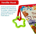 ToddleBee soft baby photo album packaging back view highlighting developmental benefits