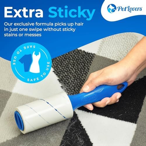 PetLovers 450 sheets lint remover set with blue 360 degree rotating handles.