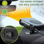 Qidoe twelve volt automobile demister plugged into a car cigarette lighter socket showing the heavy duty power cable.