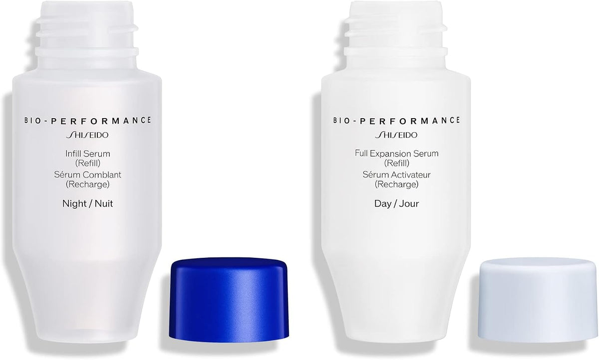 Side view of Shiseido Bio Performance Skin Filler Refill 30 milliliter twin serum set