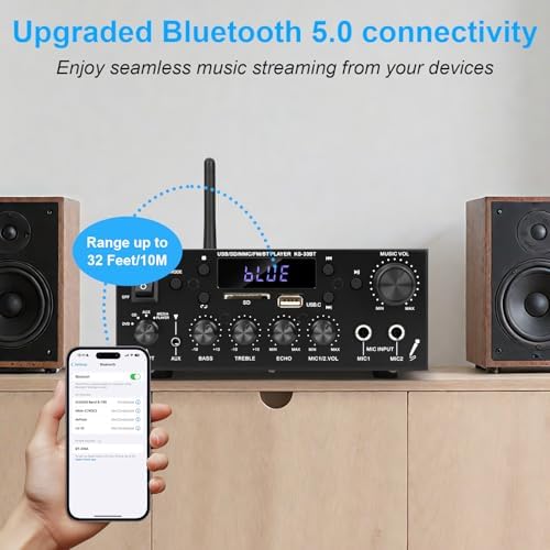 Romicta bluetooth five point zero hifi music system with wireless remote control and frequency modulation antenna accessories