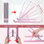 Pink portable travel computer riser sliding easily into its protective fabric carrying sleeve
