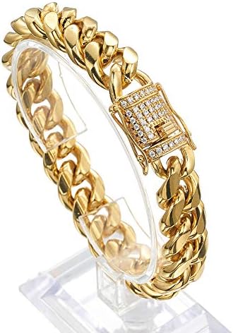 Jxlepe Mens Miami Cuban Link Chain 18K Gold 15mm Stainless Steel Curb Necklace with cz Diamond Chain Choker - Image 2