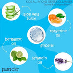Back label of Pura D'or Kids all-in-one wash showing ingredients