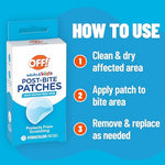 Back label of OFF! post-bite soothing patches detailing ingredients and directions for use.