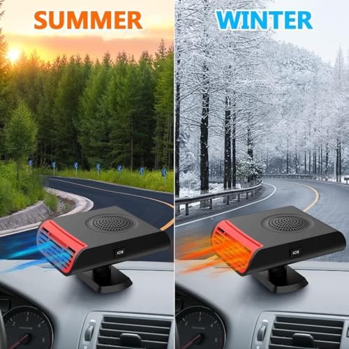 PLACHIDAY portable car defroster showing the black and red 2-in-1 heating and cooling switch