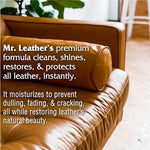 Water repellent leather protector being used on a luxury leather couch for shine.
