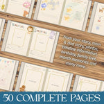 Full gift set layout of the USA imported baby milestone notebook showing all pages from birth to age five
