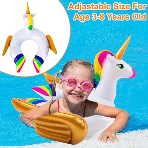 Top down view of the unicorn swim ring and beach ball
