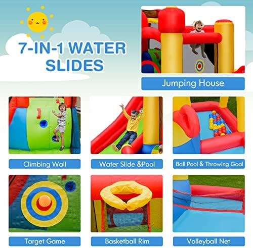 Children playing in the Honey Joy inflatable bounce house and splash pool