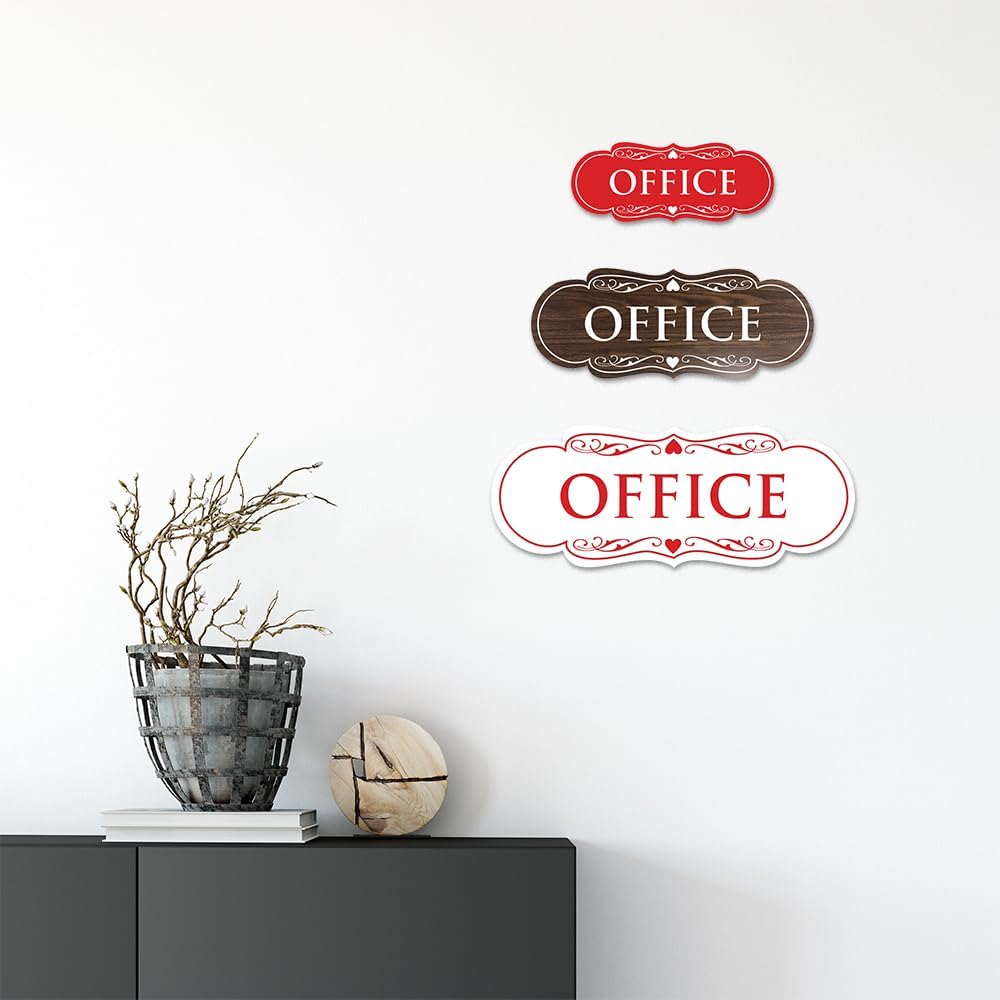 All Quality red office plaque mounted on a door
