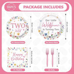 Our Little Wildflower Is Turning Two party plates set for 24 guests