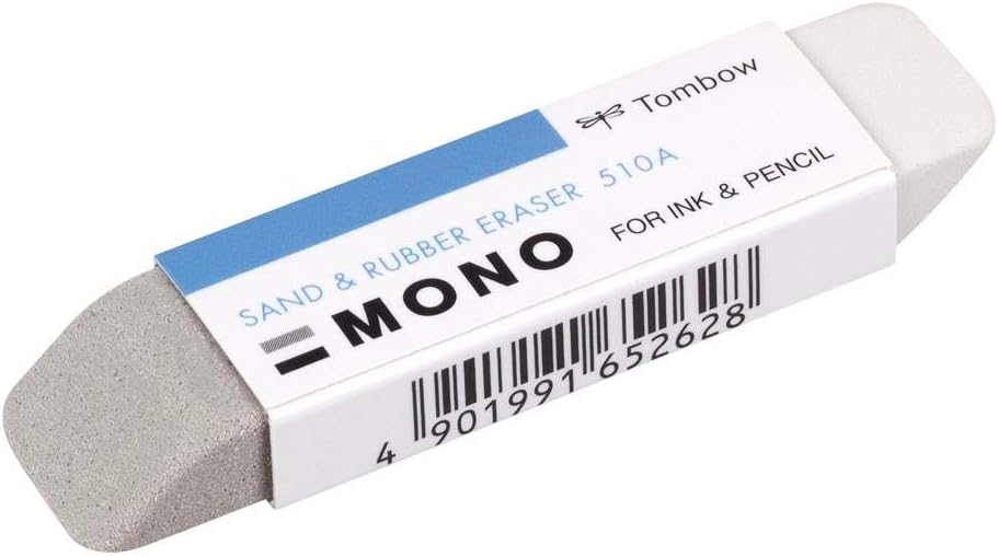 Tombow dual-sided eraser showing sand and rubber texture details