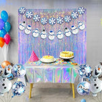 Two pieces of GREATRIL holographic party backdrop installed on a doorway for a mermaid theme