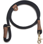Mendota Pet Quick Dog Lead front view showing black rope and brass hardware.
