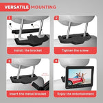 Pyle headrest display monitor installed on a vehicle seat back displaying crisp digital movie playback for backseat passengers