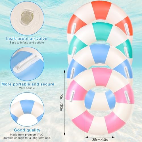 Four colorful striped swim rings for pool parties