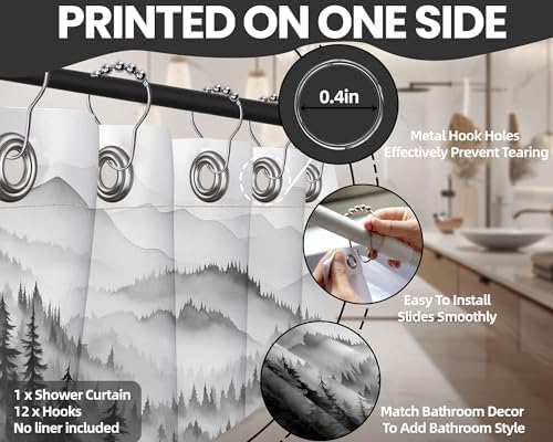 Full length display of the seventy two inch QGHOT masculine nature scene bath decor set in a modern bathroom setup.