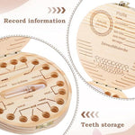 Top down view of wooden milk teeth storage container