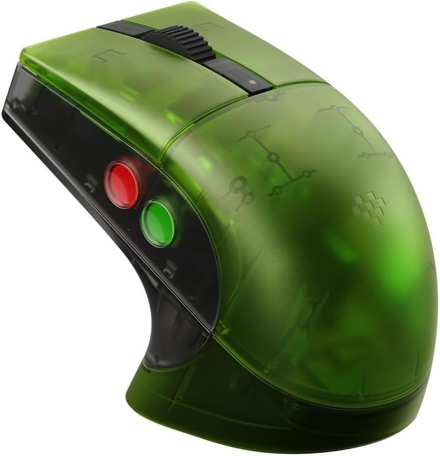 8BitDo Retro R8 Wireless Gaming Mouse Xbox Edition front view showing transparent green shell
