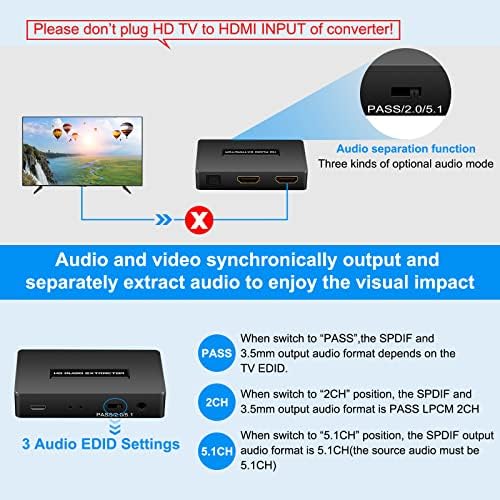 HDSUNWSTD media adapter connected to a streaming device and an external speaker system for audio splitting