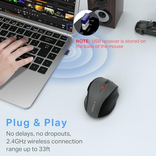 Top angle view highlighting the dots per inch adjustment button and scroll wheel