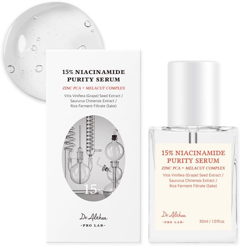 Dr. Althea 15% Niacinamide Purity Serum 30ml front view of white packaging box for advanced pore care