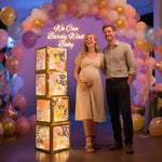 Premium imported clear party boxes illuminated at an evening celebration venue setup