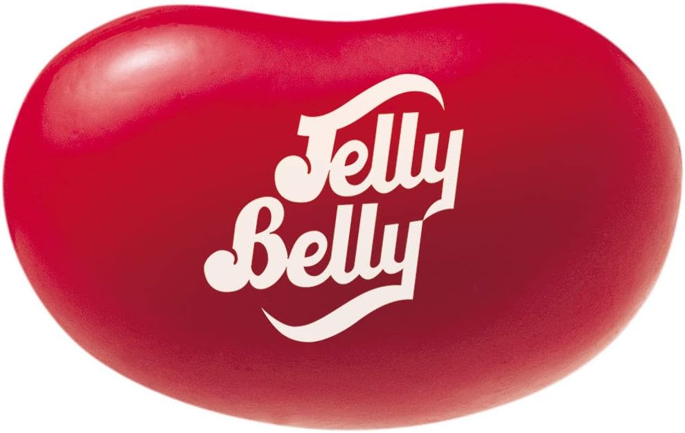 Authentic USA imported gourmet red apple jelly beans close up view