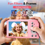 ZAZYZIA pink children point and shoot camera with 16x zoom functionality