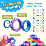Close up of multi functional finger spinner rings showing movable sensory beads for autism calming.