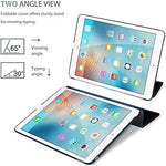 ProCase navy blue tablet stand case in hands free viewing angle profile