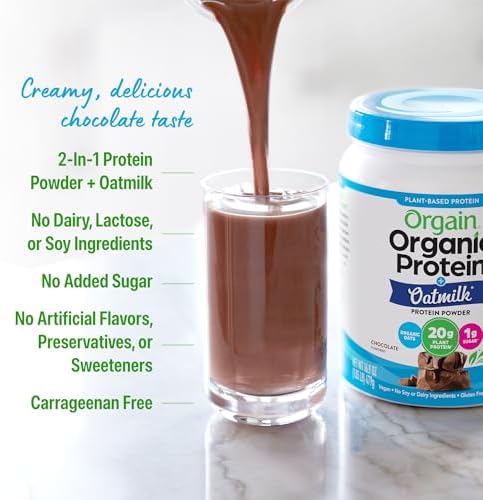 Orgain organic plant based protein powder scoop and texture