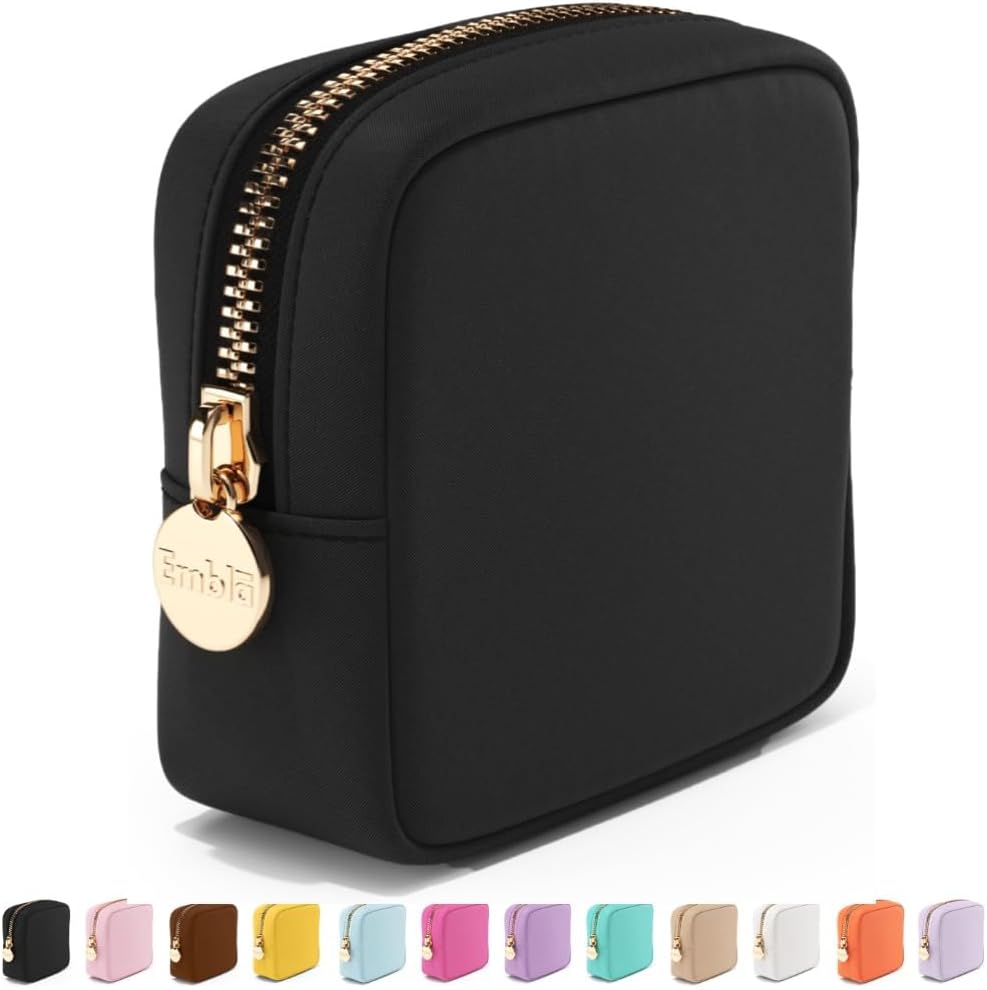 Embla Makeup Bag Travel Cosmetics Pouch and Toiletry Bag, Nylon Zipper Pouch Purse, Cute Make Up Organizer Storage Tote for Women Girls, Waterproof Travel Skincare Case, Small Makeup Bags, Black - Image 1