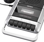 Jensen portable voice recorder showing the top-loading tape deck open with the retractable carrying handle extended.