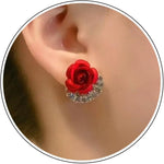 Zeshimb cubic zirconia rose flower stud earrings front view