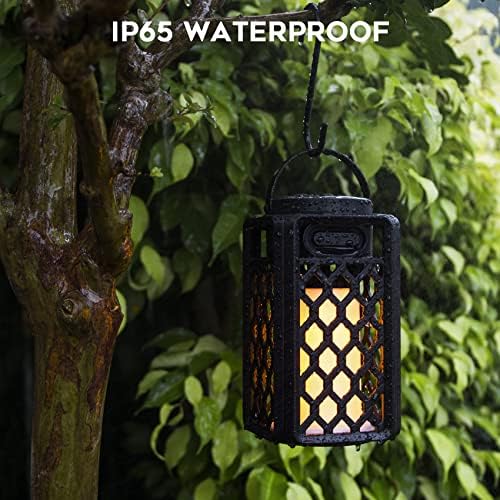 ANERIMST bluetooth torch speaker displaying the realistic 96 LED warm yellow dancing firelight pattern on a tabletop