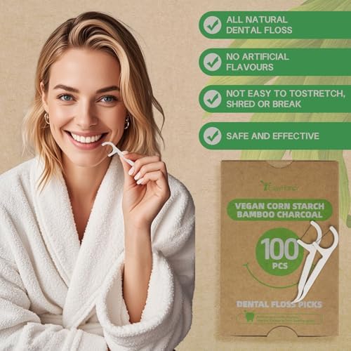 Plant based dental floss picks for deep interdental teeth cleaning.