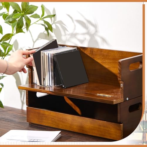 Stacked arrangement of CroBlissful brown wood DVD storage holder racks