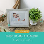 Close up of the printed sentiment on the matting of the Kate And Milo sister frame.