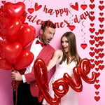 Reusable holiday party backdrop featuring prestrung heart banners and decorations suitable for an Indian home proposal.